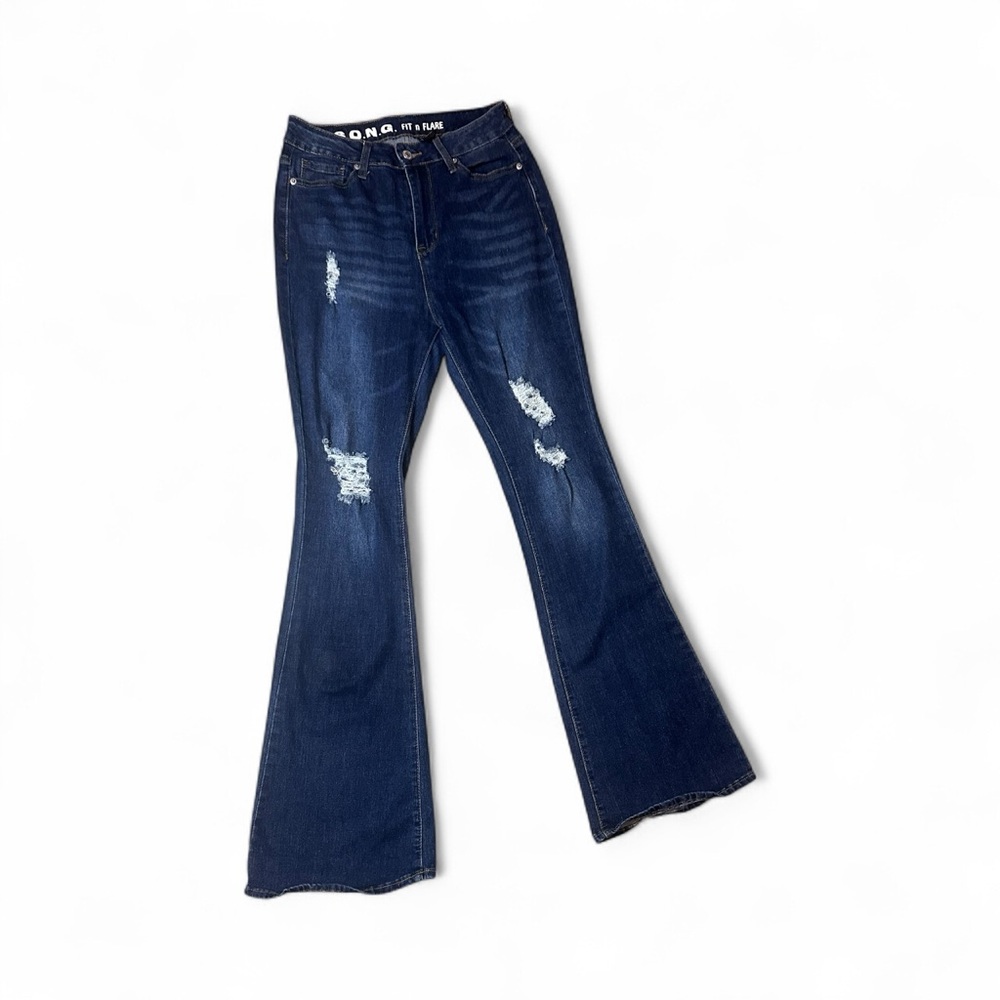 Trendy Dark Blue Flare Jeans